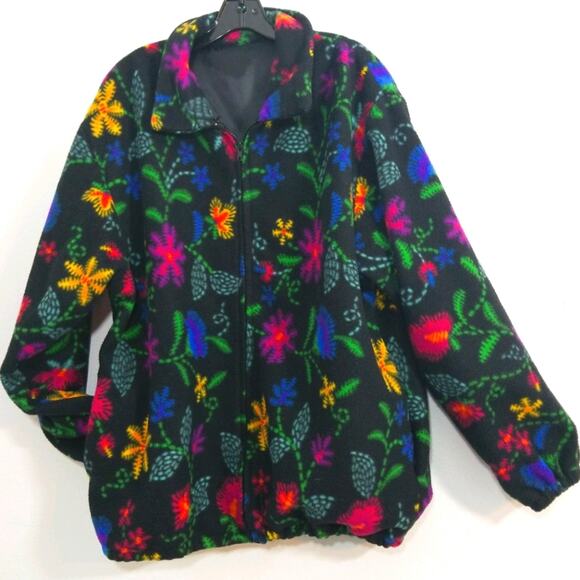 Floral fleece pocketed bomber jacket fully lined - Picture 1 of 9